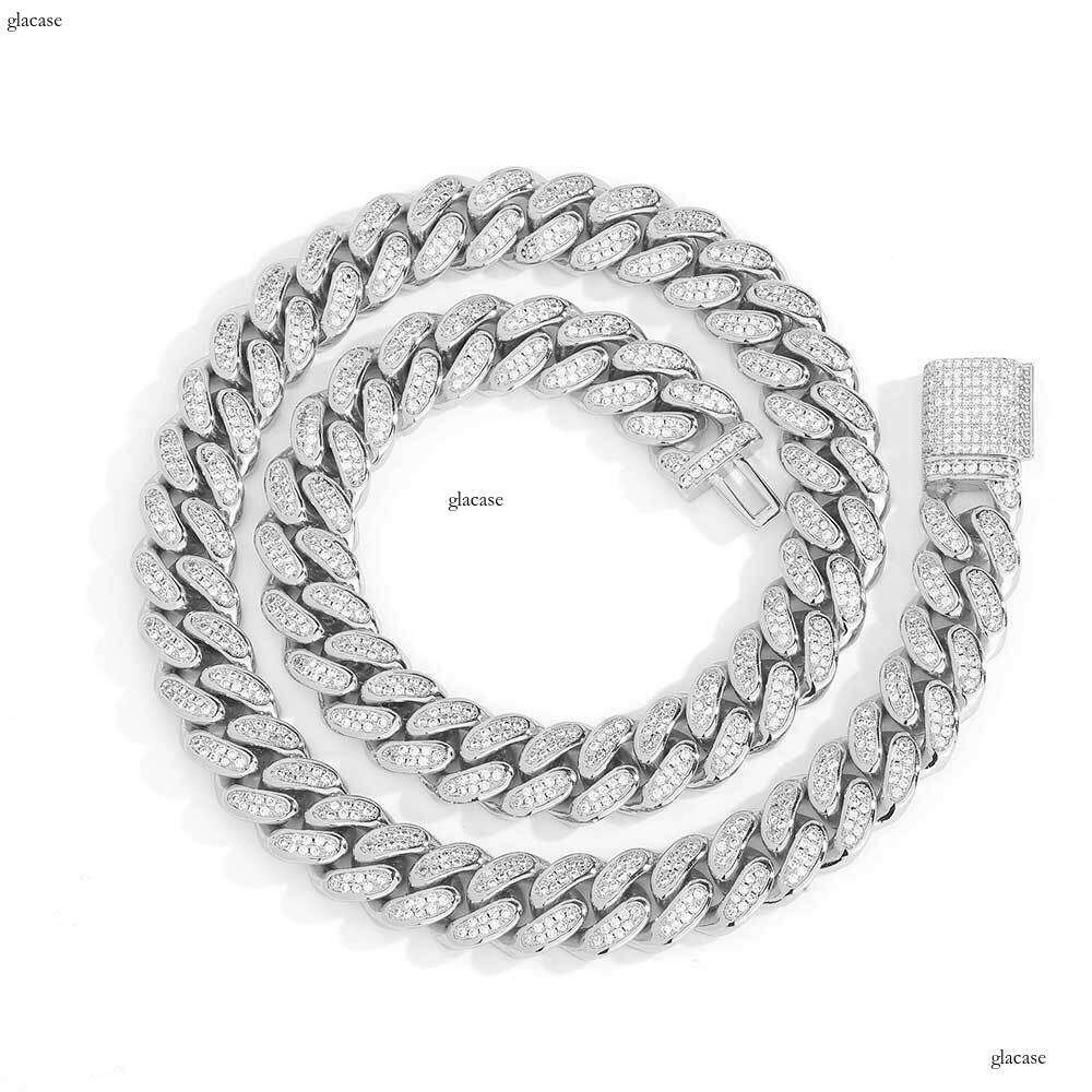Hip Hop Trendy Brand Personality Moissanite chain 12mm Double Row Full Dia Cuban Chain Men's Necklace Jewelry