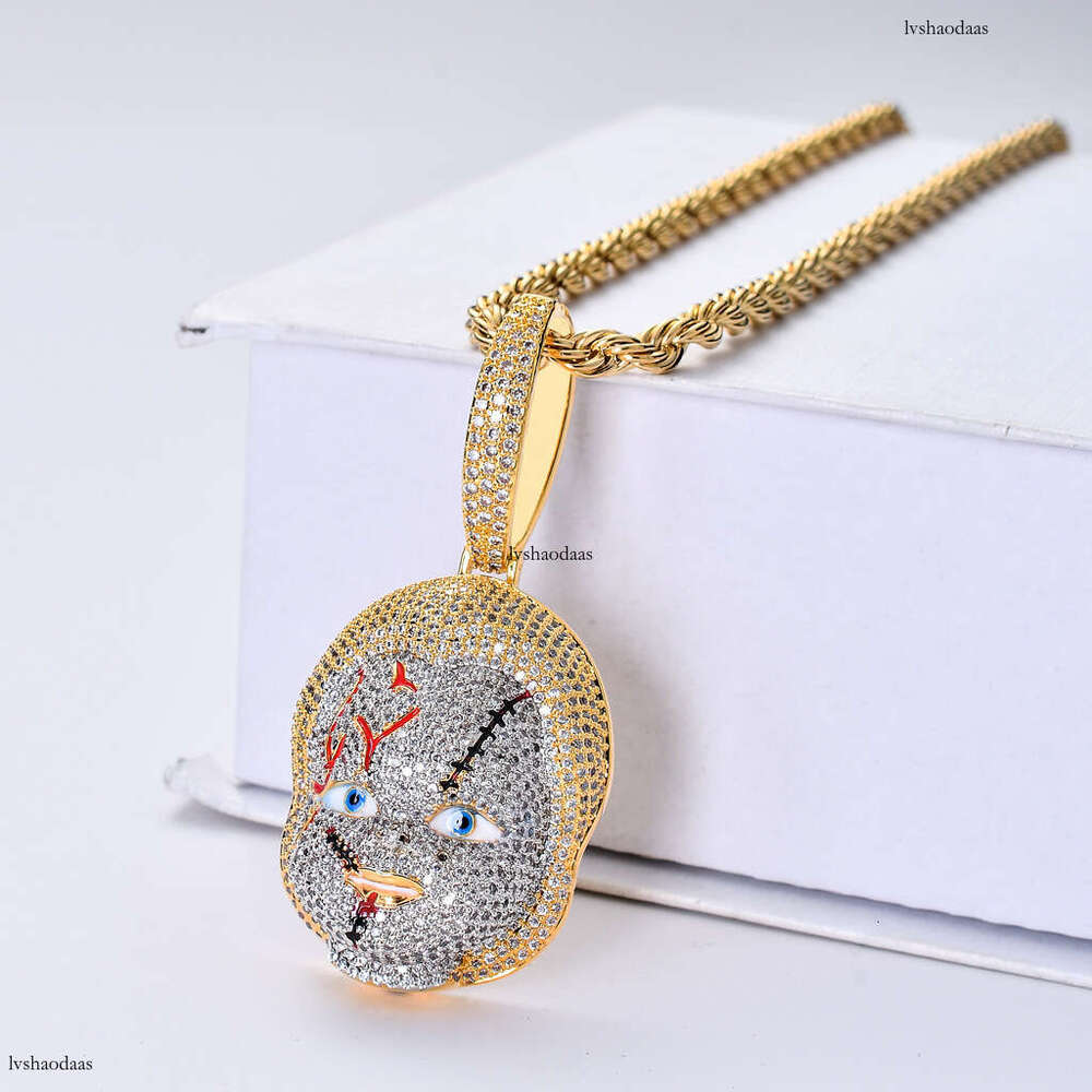 Ins New Hip-Hop Accessories Horror Movie Chucky Doll Pendant Trendy Micro-Paved Moissanite chain Necklace