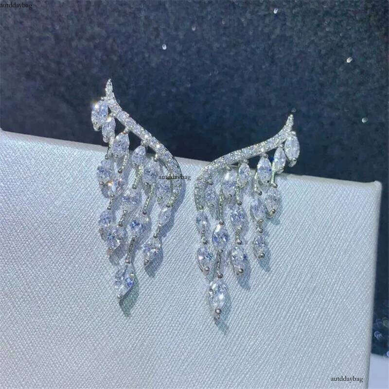 Top Sell Unique Dangle Earrings Jewelry Sterling Sier&Gold Flill Full Marquise Cut White Topaz CZ Dia Gemstones Party Women Angle Earring Gift