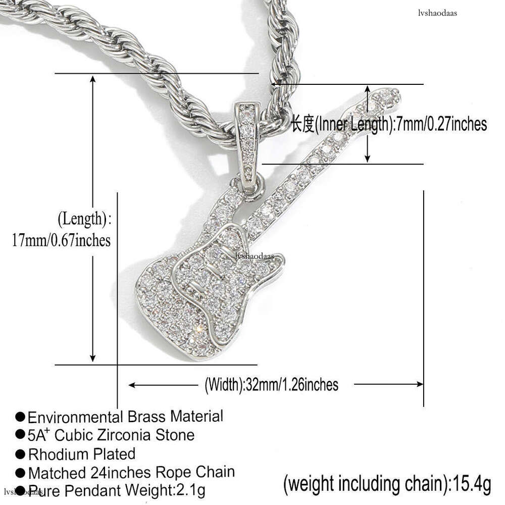 Hip Hop Necklace Guitar Micro Inlaid Moissanite chain Punk Personality Creative Men's Rock Street Pendant