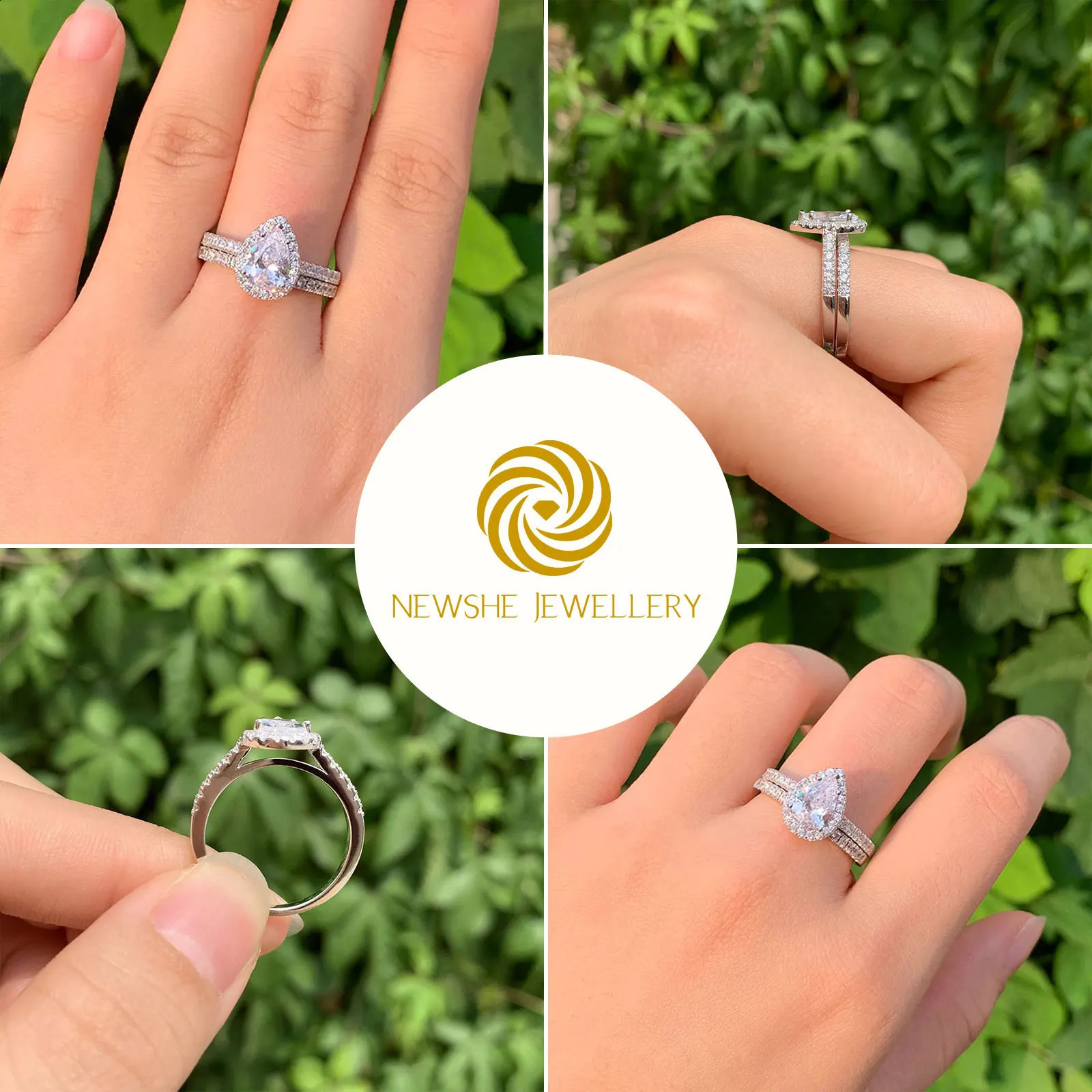 she 2 Pieces Tear Drop Shape Engagement Ring Wedding Band for Women 925 Silver Bridal Jewelry High Grade Cubic Zircons 250807