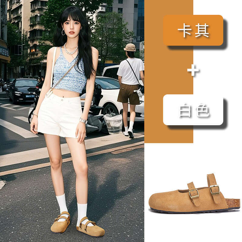 Genuine Leather Closed-Toe Slippers for Women 2025 Summer New Thick-Soled Height-Increasing Casual Shoes Fashion Versatile Outdoor Sandals