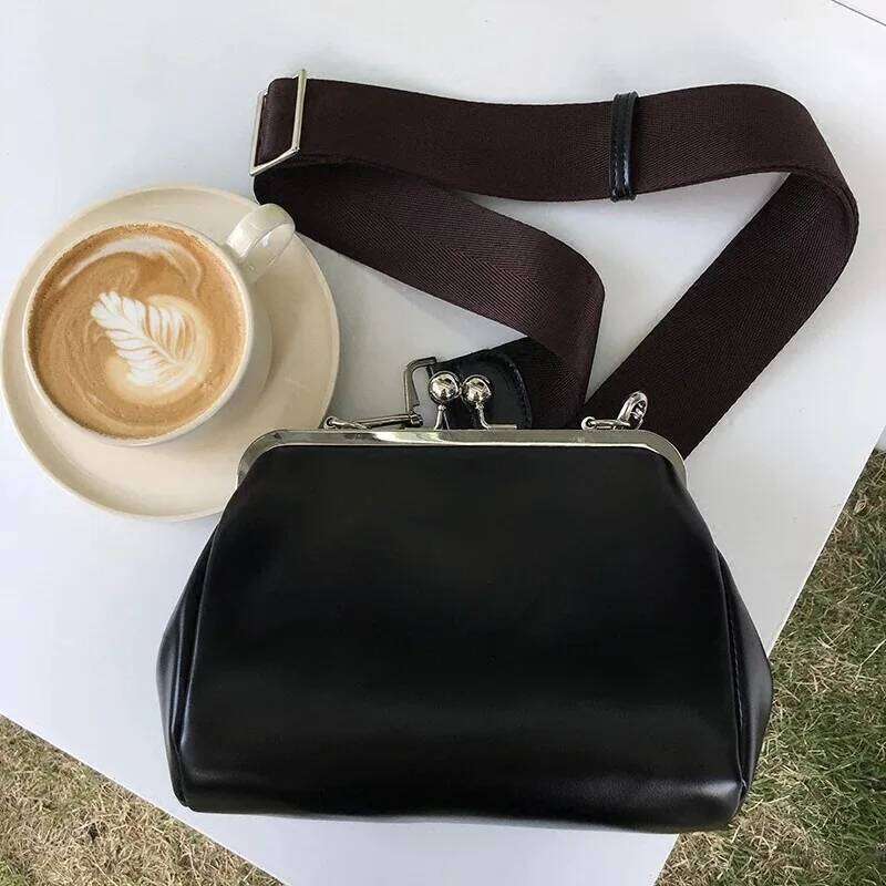 Women Messenger bag Retro Kiss Lock Shoulder Crossbody Bags for Female Clip Bag Black Pu Leather Handbags Phone Purse bolsas