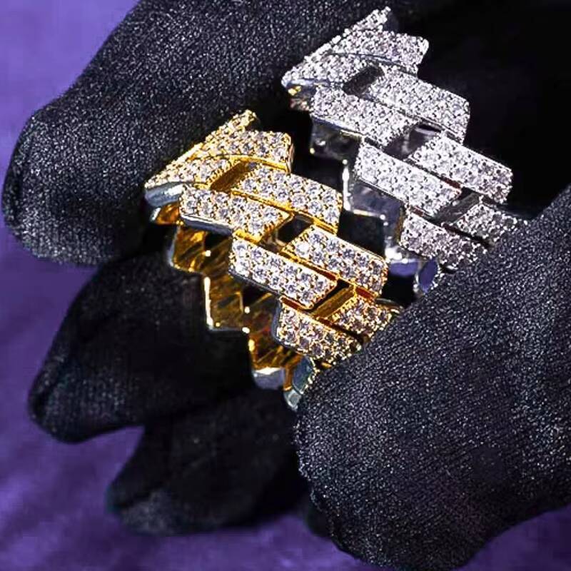 Pass Diamond Tester Hip Hop Bling D Color Moissanite Iced Out Mens 2 Rows Cuban Link Ring With 925 Sterling Silver GRA