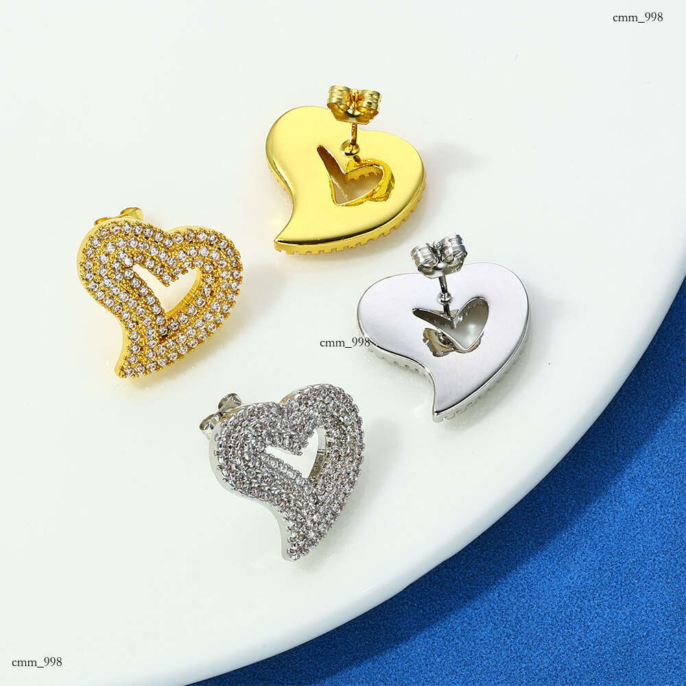 Hip Hop Iced Out VVS Moissanite Hollow Heart Full Dia Men's Earrings Ins Accessories