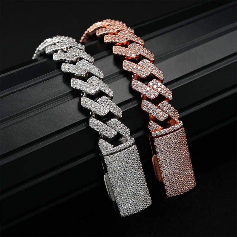 Hip Hop Cuban Chain 13mm Dia-Shaped Two-Row Stone Sterling Silver Inlaid Moissanite chain Bracelet Necklace Jewelry Accessories