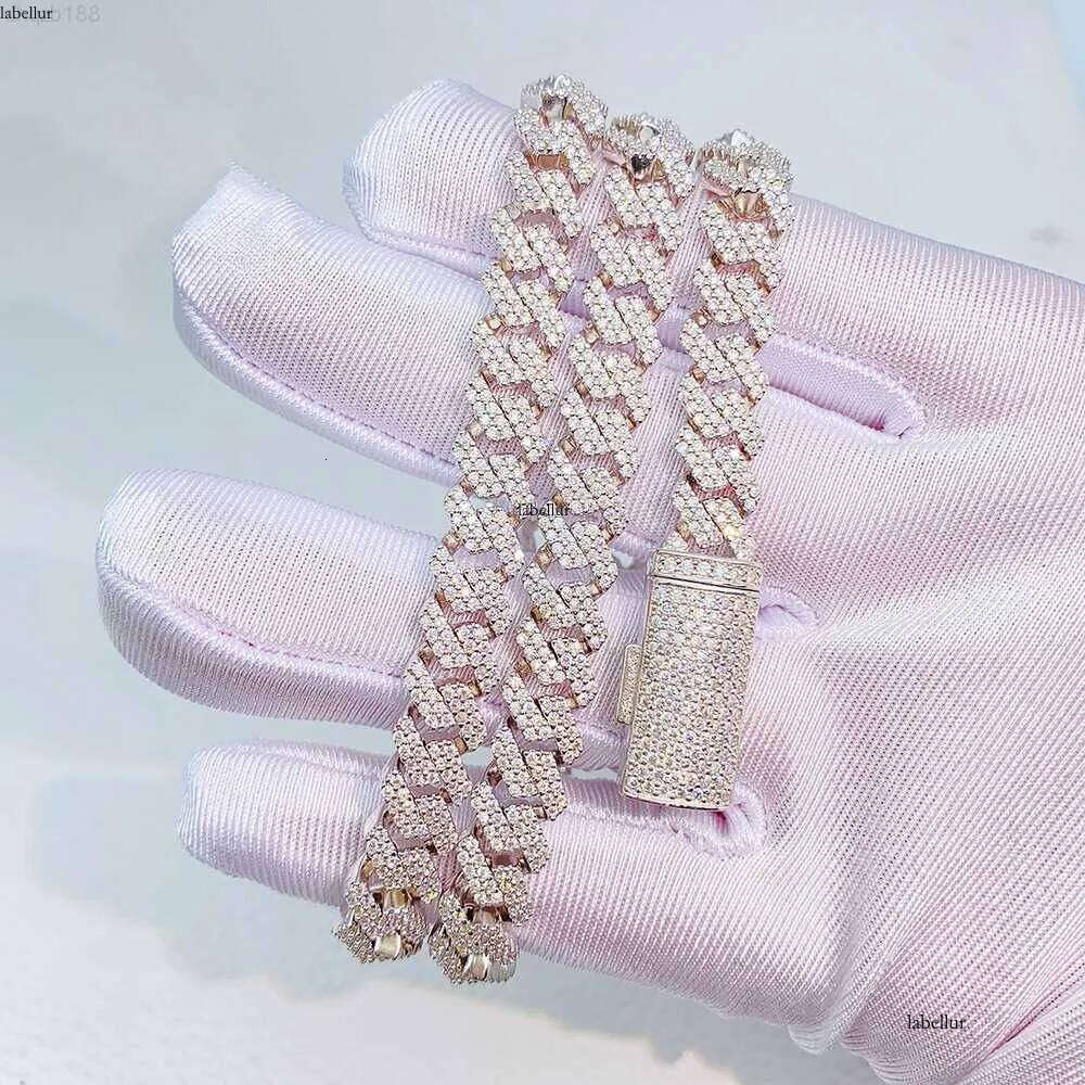 Trendy Cuban Chain Moissanite 8mm Dia Iced Out Personalized Necklace Sterling Sier