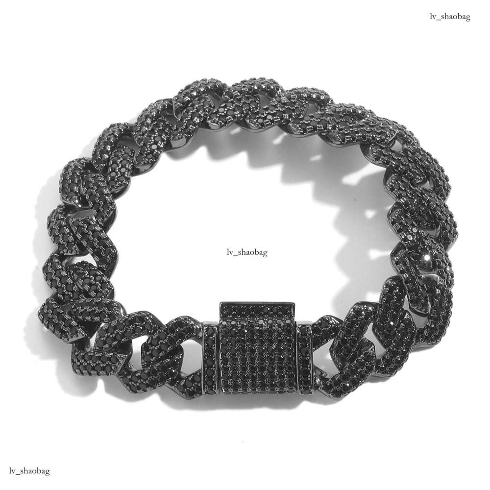 Black Zircon 10-13-15-20mm Rhombus Cuban Chain Trendy Hip-Hop Personality Bracelet