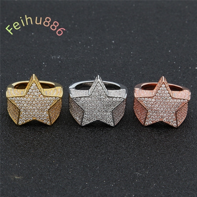 2025 925 silver Mens Iced Out Star Ring Moissanite Diamond Gold Hiphop Bling Jewelry