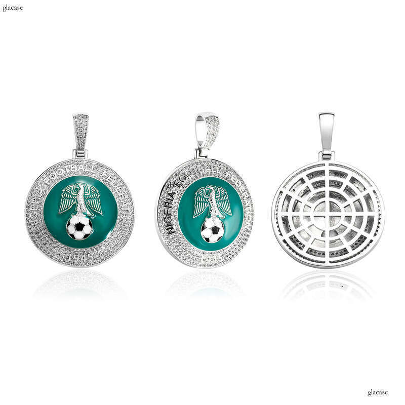 Hip-Hop Fashion Accessories Nigerian Football Sports Commemorative Pendant Colorful Enamel Moissanite chain Necklace
