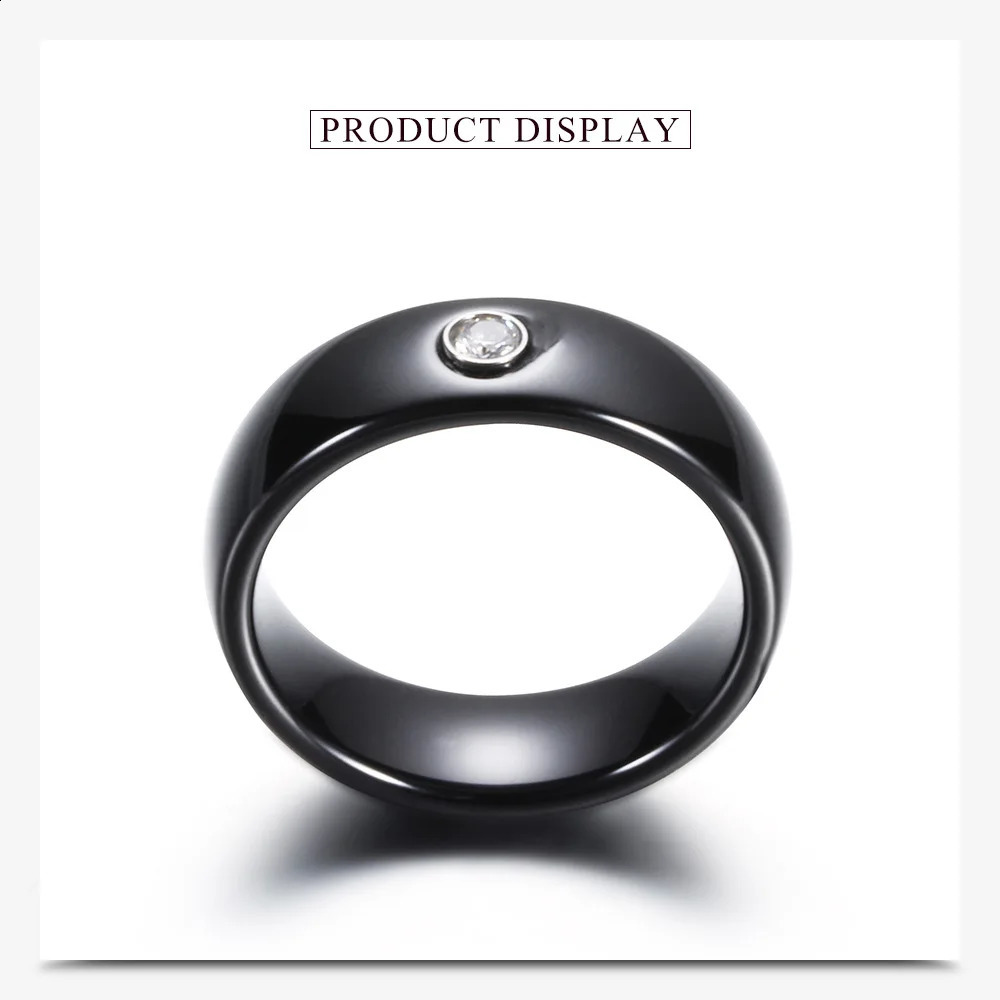 6MM Zircon Ceramic Ring For Women Finger jewelry Accessories Black White Color US Size 6-9 waterproof Anti-fading 250805