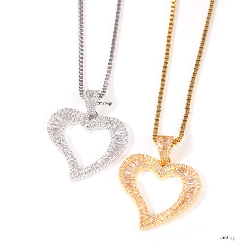 Hip-Hop Boy Ins Style Square Hollow Small Heart Pendant Simple Fashion Moissanite chain Jewelry