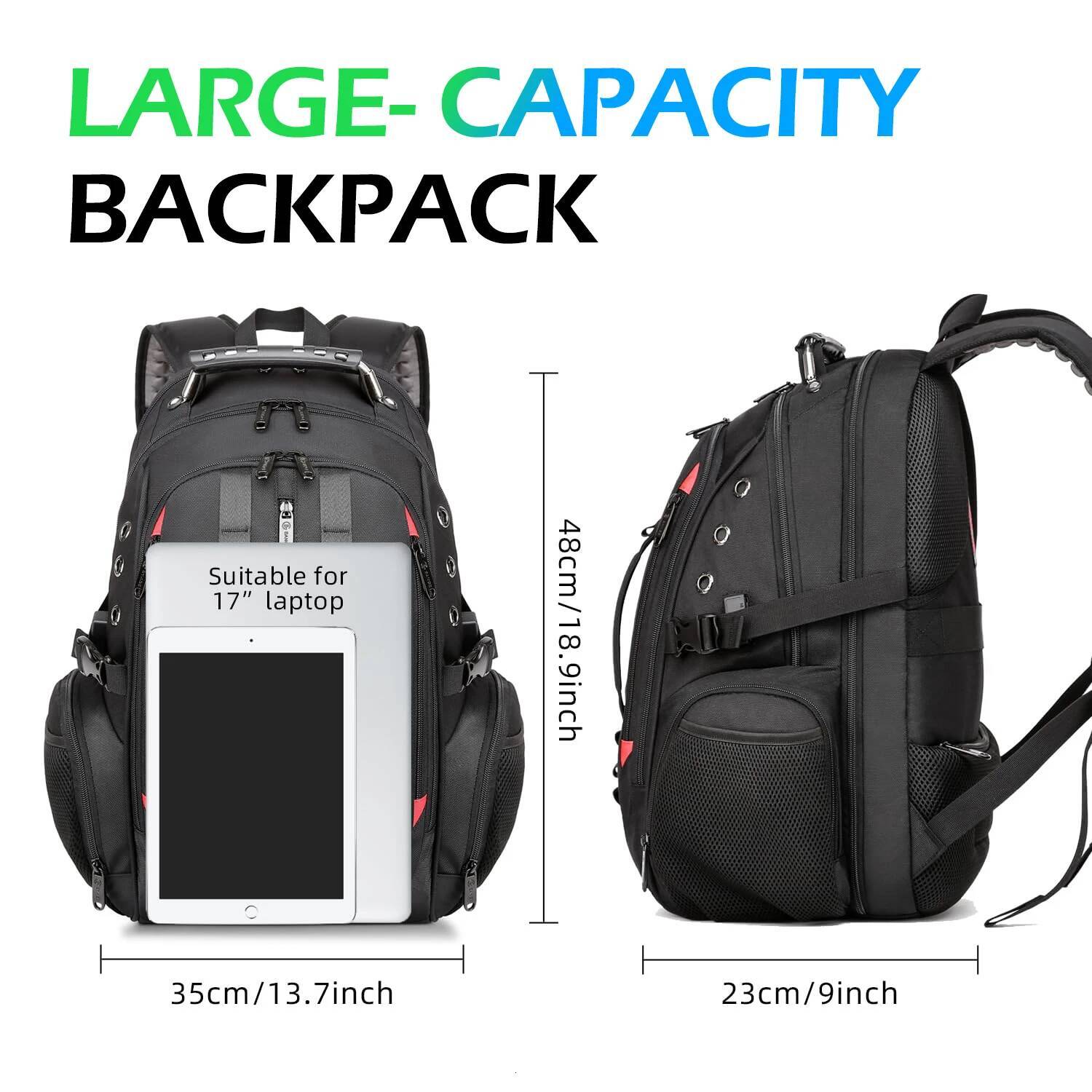 BANGE Large Multi-Function 40L Laptop 17 Inch Durable Travel Backpack School Bag For Teenagers with USB Recharging Port high-quality