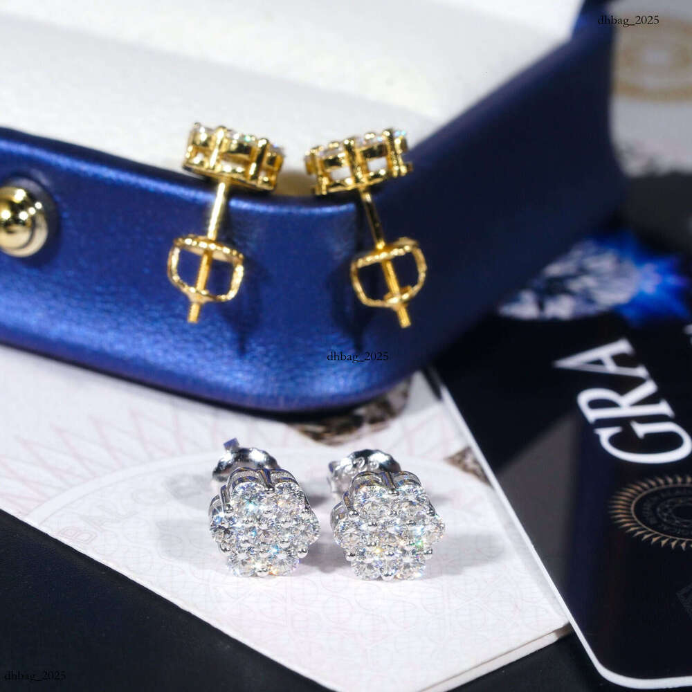 8.0mm Creative Flower Style Sier Moissanite Unisex Hip-Hop Earrings Personality Accessories