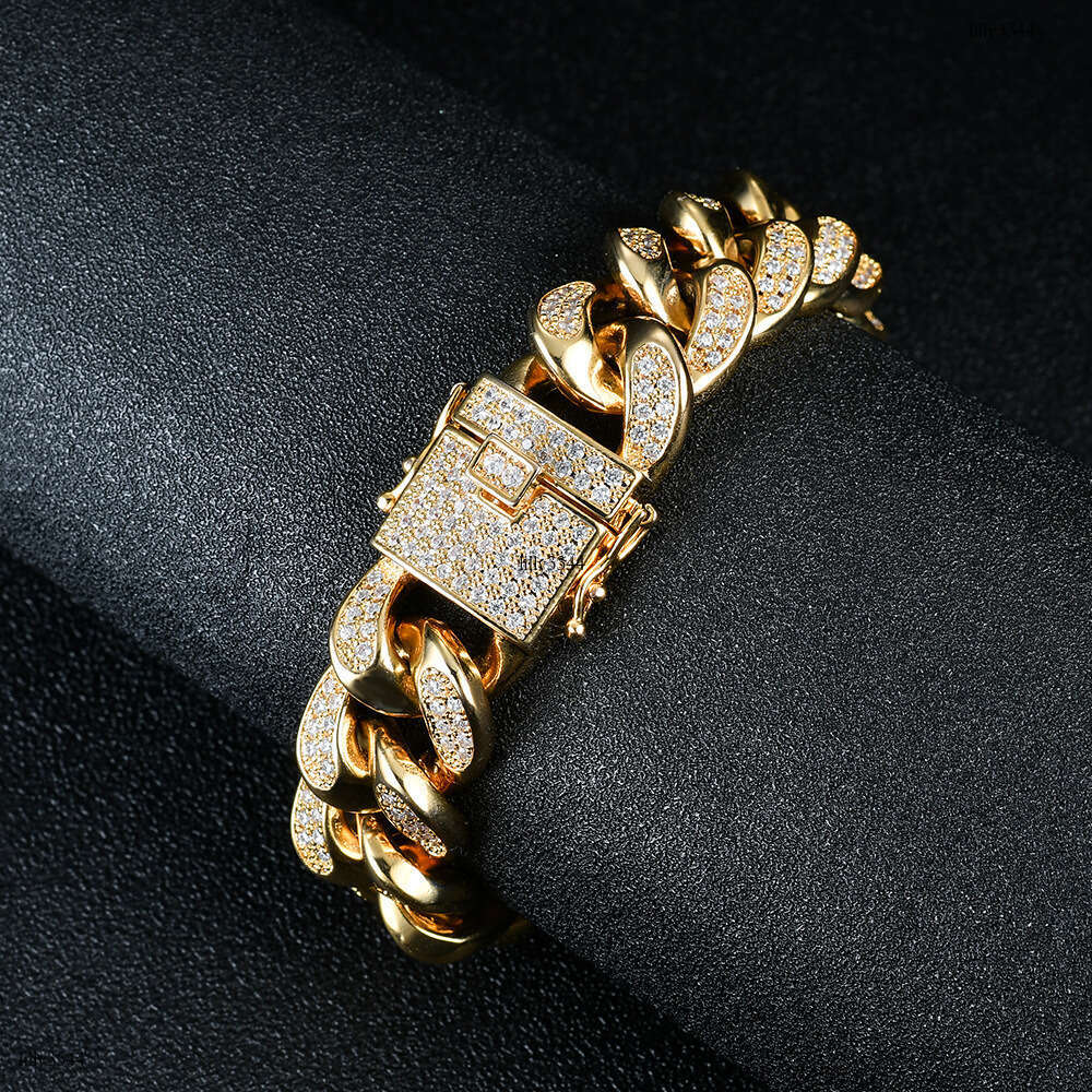 High-Quality Pave Zircon 18mm Wide Cuban Chain Men's HipHop Jewelry Bracelet