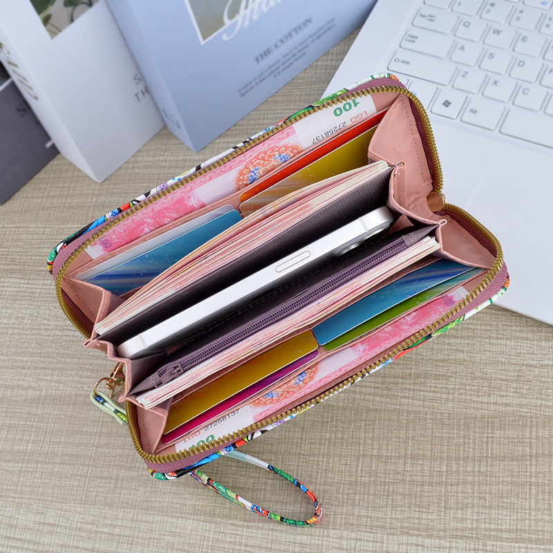 New Women's Wallet Long Zipper Clutch Soft Designer Bag Leather Fashion Cross Pattern Print Student Coin Luxury Bag Purse Phone Bag