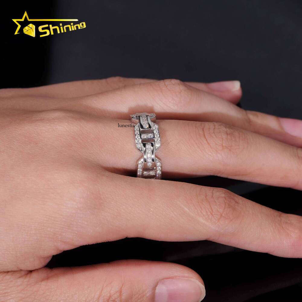 Hip Hop Jewelry Pure Silver Full Eternal VVS Inlaid Stone Iced Out Men's Ring