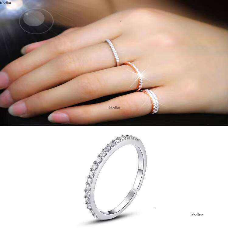 Sterling Silver Fine Row for Women INS Trend Niche Design Index Finger Diamond Ring Simple Internet Celebrity Jewelry