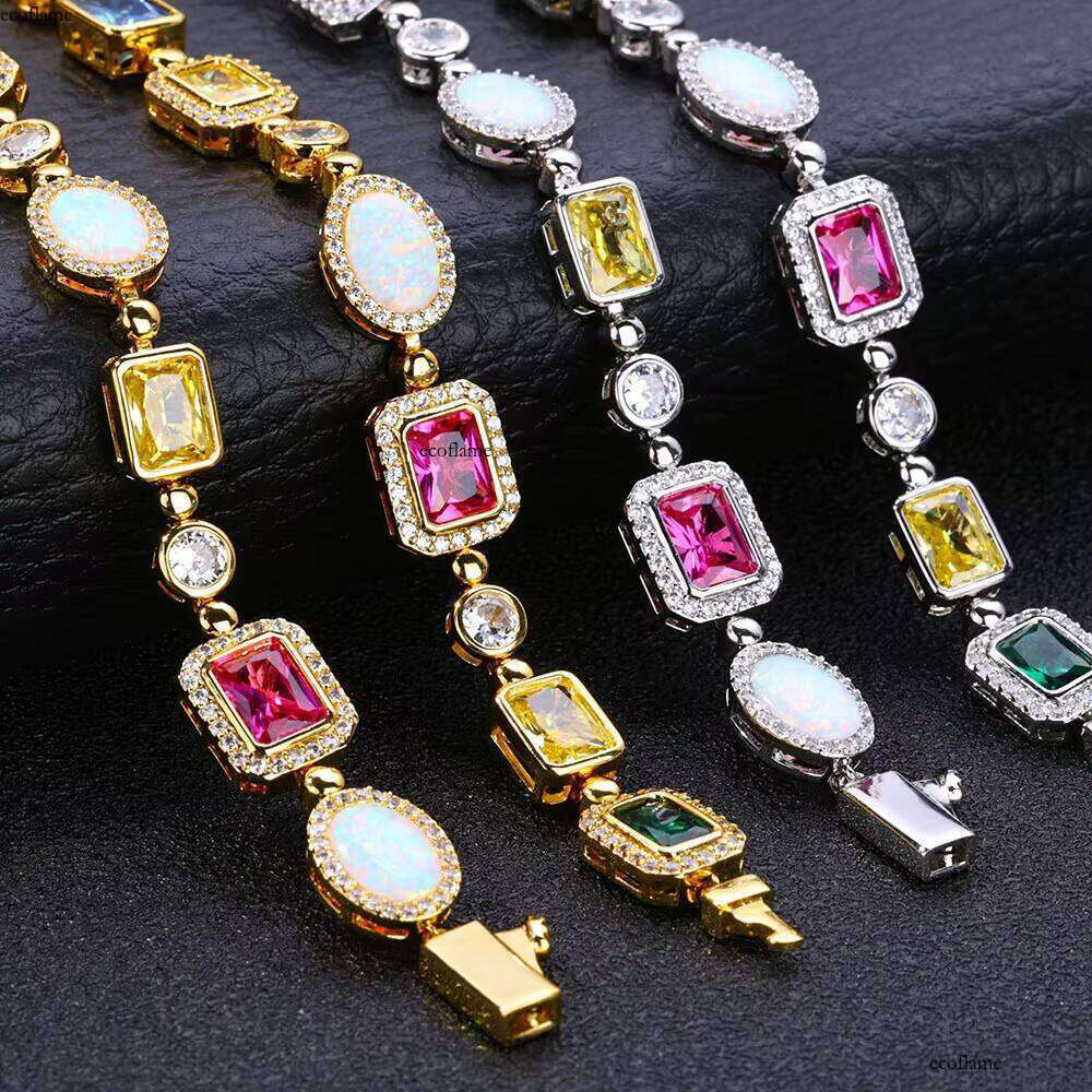 NUOYA Sparkly Geometric Gemstone Women's Jewelry White Gold Plated Brass With Opal Colorful Zircon Link Chain Bracelet