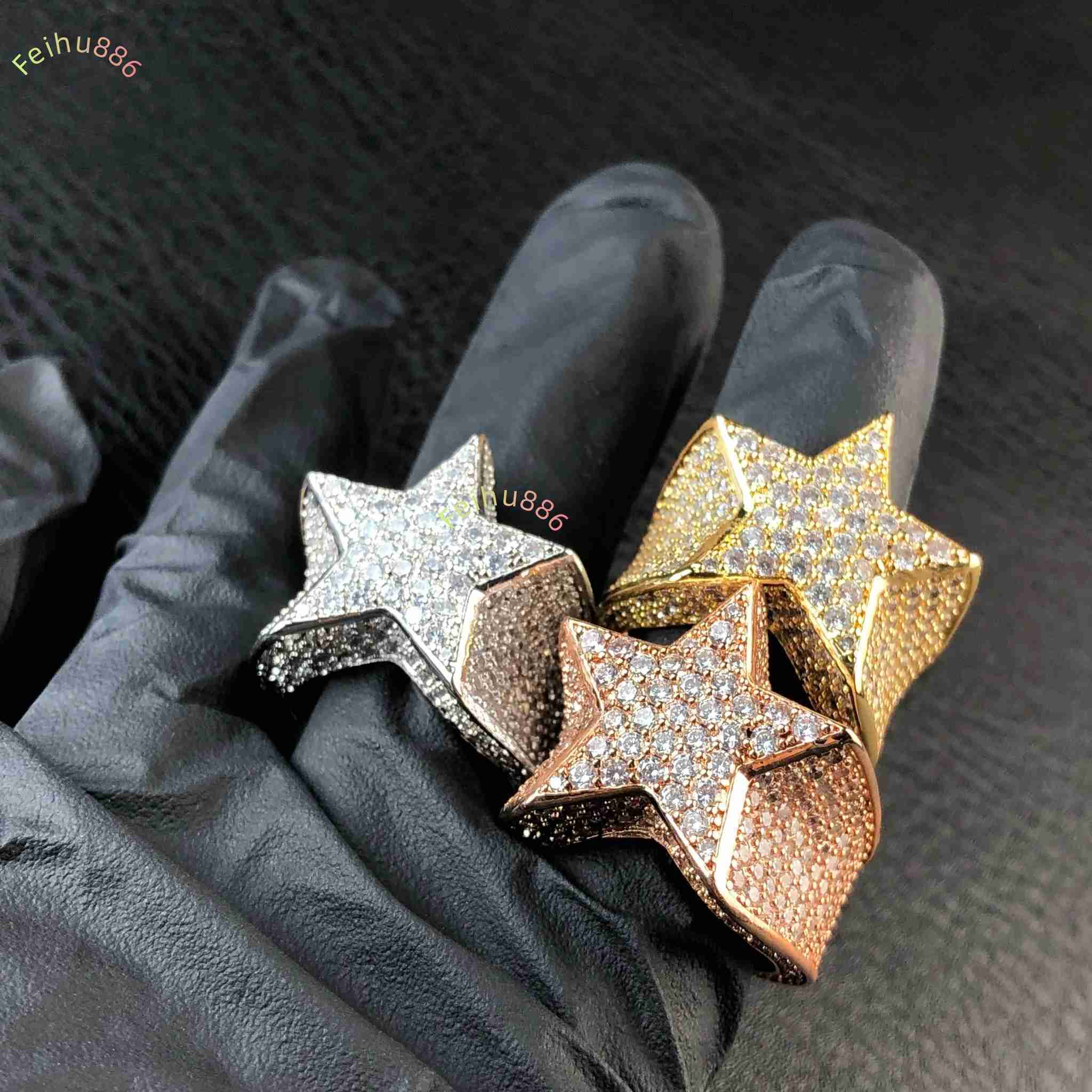 Wholesale Hip Hop Punk Jewelry Solid Rings Gold Plated Iced Out Moissanite Prong Super Star Diamond Ring for Men Women