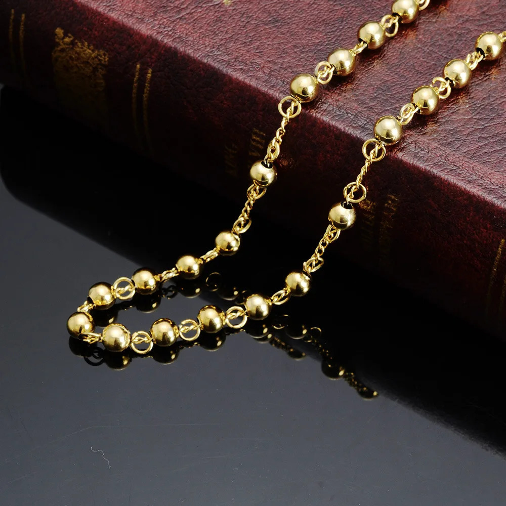 4/6/8mm Stainless Steel Pendant Necklace Men Women Rosary Beads Chain Necklace 250809