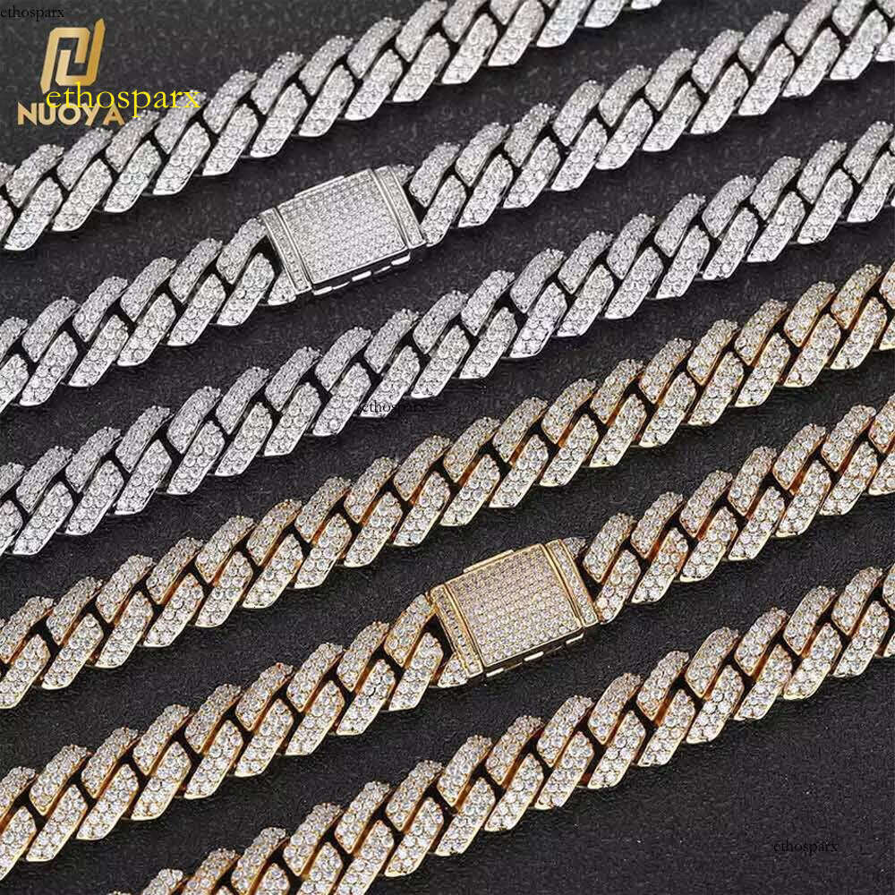 Nuoya 10mm Iced Out CZ Dia Gold Miami Cuban Link Chain Necklace Men Hip Hop Jewelry