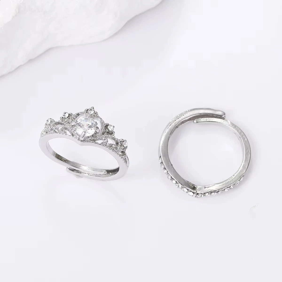 2pcs Lovers Crown Rings For Woman And Man Adjustable Cubic Zirconia Engagement And Wedding Queen Couple Ring Set Jewelry 250805