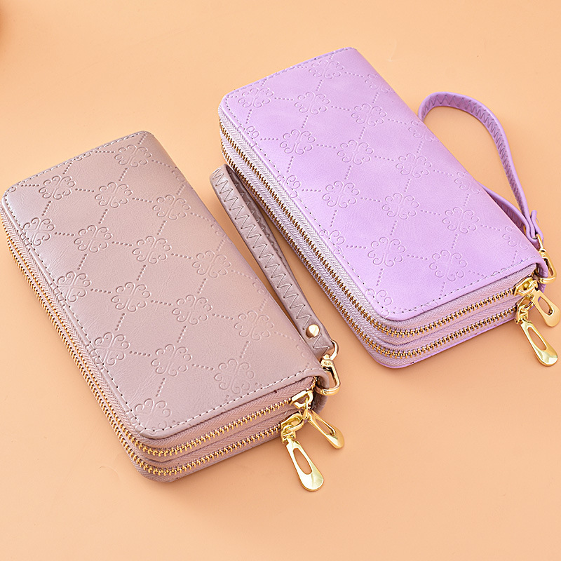 Wallet For Women Long Style European And American Shiny Leather Luxury Bag Double Zipper Clutch Large Capacity Double Layer Phone Bag Matte Wrist Stra