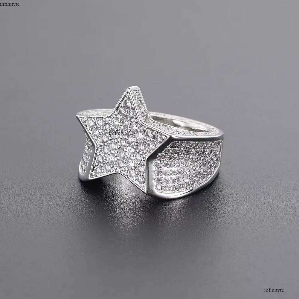 Hip Hop Jewelry Dia Full Pave 3A CZ Stone Five Pointed Star Iced Out Rings for Men