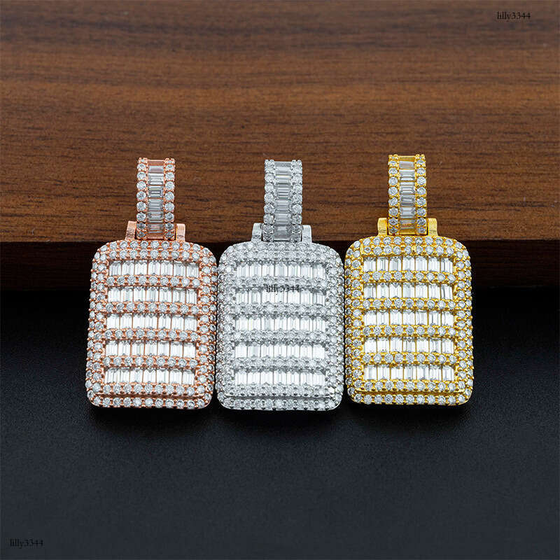 Ins Hot-Selling Hip-Hop Personality Iced Out VVS Rectangular Full Inlaid D Color Moissanite Necklace Pendant