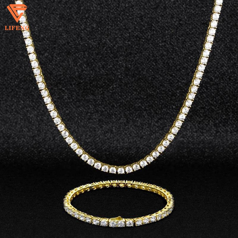 Iced Out Hip Hop Jewelry 3mm 4mm 5mm 6mm VVS Moissanite Tennis Chain Round Brilliant Cut Diamond 925 Silver Charm Necklace Women
