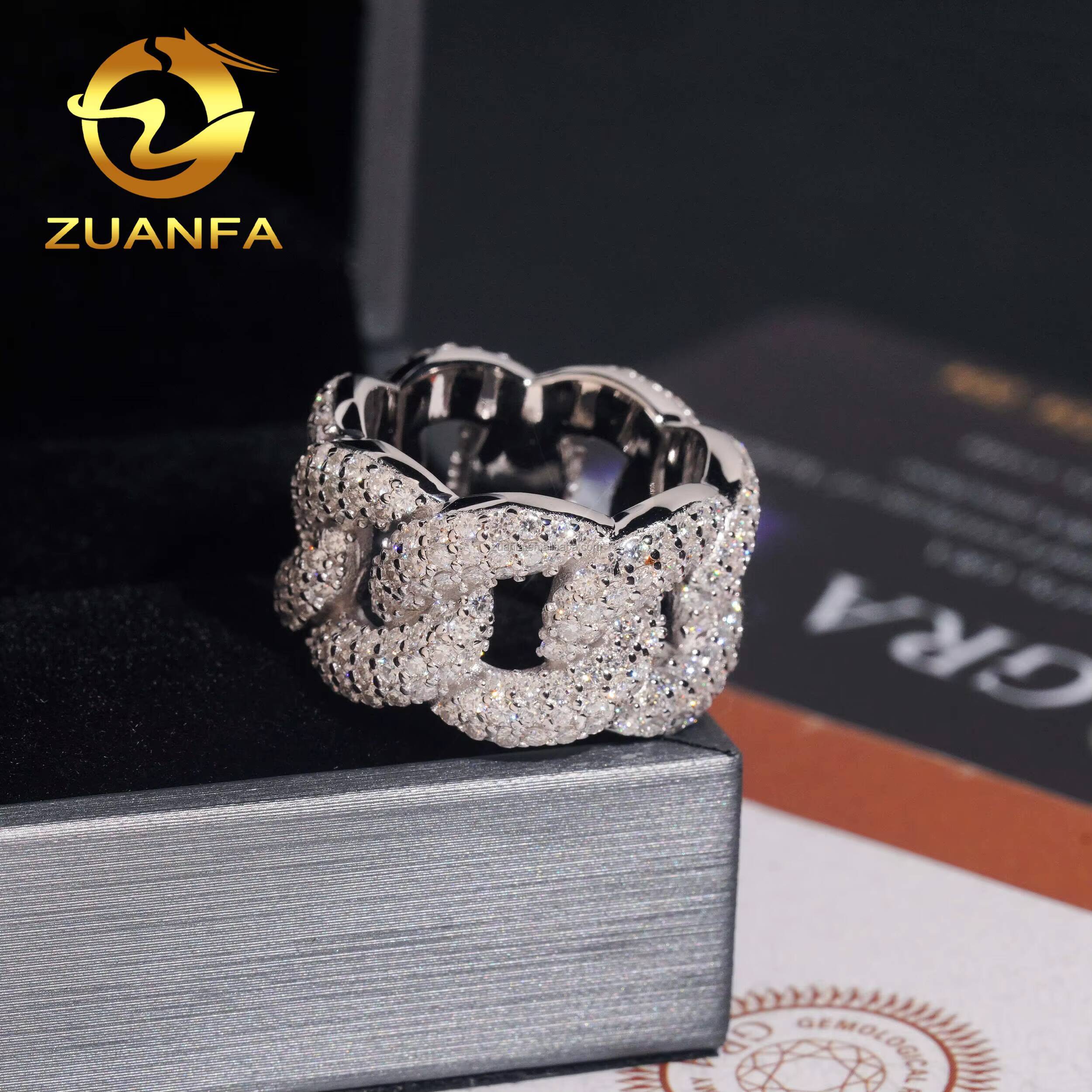 New Arrivals Fashion Rapper Jewelry S925 Sterling Silver Hip Hop Iced Out Rhodium Plated VVS1 Moissanite Miami Cuban Ring Man