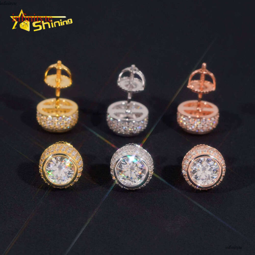 Ready to Ship Hip Hop Jewelry Sterling Sier Gold Plated Iced Out Moissanite Men Stud Earrings With GRA