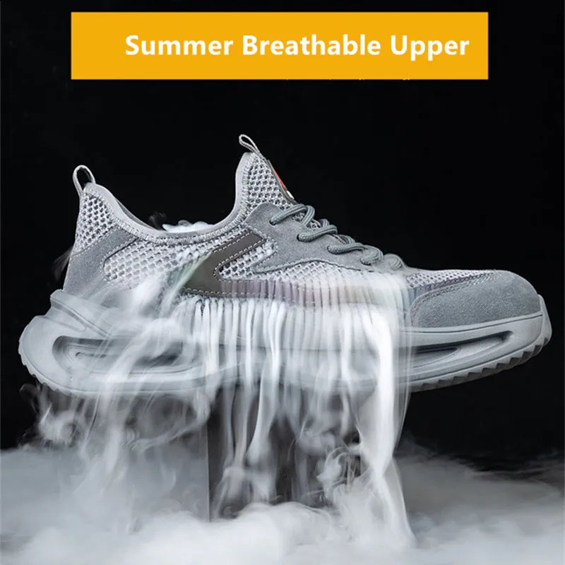 summer breathable work shoes with iron toe anti puncture security shoes work sneakers for men anti-slip Lightweight safety shoes 250805