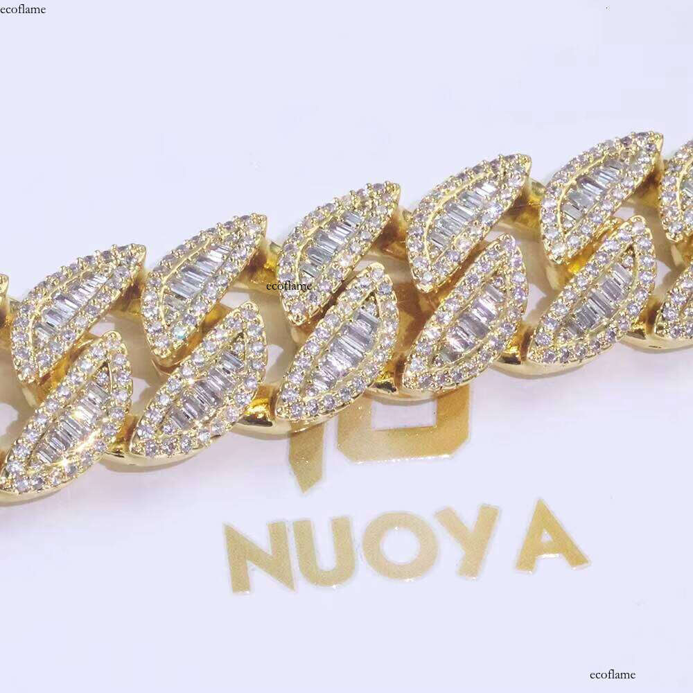NUOYA 20MM Mixed Inlay T Shaped Cuban Link Chain Full Iced Out Cubic Zirconia Hip Hop Jewelry Gold Plated Bracelet