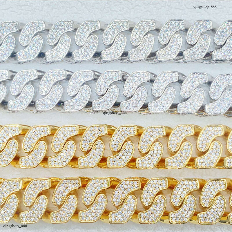 Men's Hip-Hop 14mm Spring Buckle Full Dia Cuban Chain Micro-Inlaid Moissanite chain Trendy Versatile Necklace