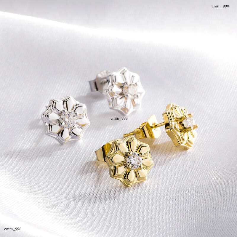 Guochao Tianshan Snow Lotus Moissanite Earrings Live Chinese Style Personality Design Sier Ear Jewelry