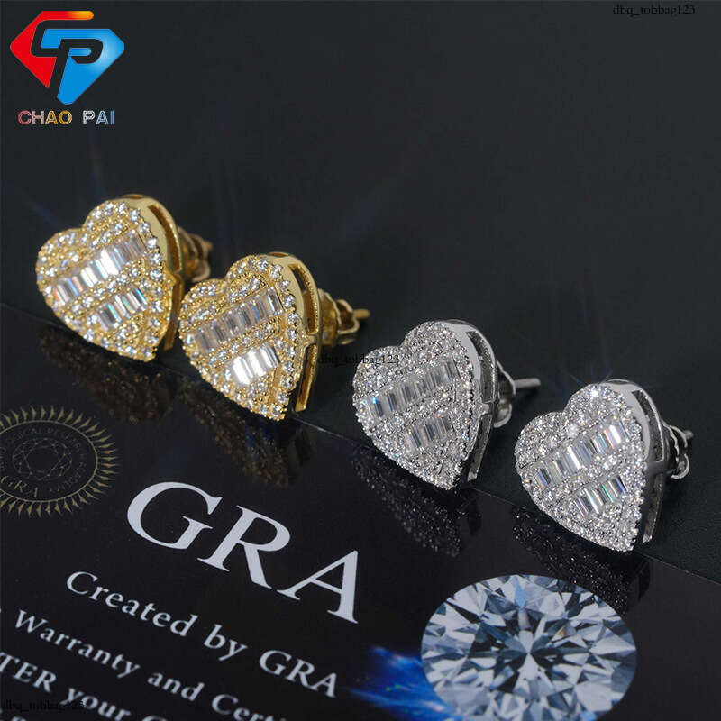ICED OUT Sier Moissanite Heart-shaped Stud Earrings Hiphop Trendy Jewelry Accessories