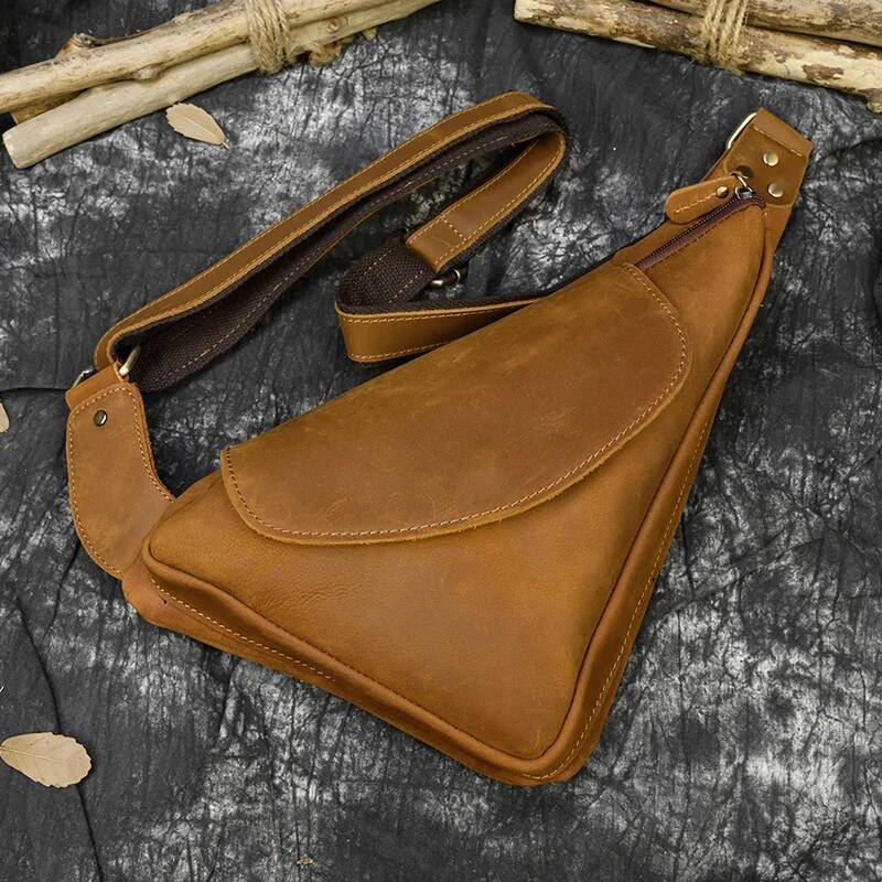 Retro Style Genuine Crossbody Bags Men Male Single Shoulder Leather Sling Bag Fashion Outdoor Chest Pack Anti Theft