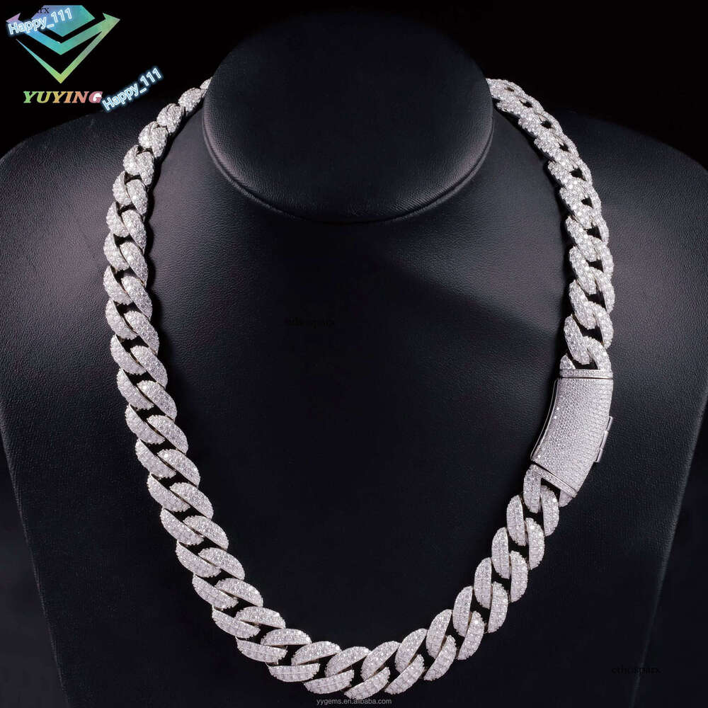 Yu Ying Iced Out Dia 2rows 16mm S Sterling Sier Gold Plated VVS Moissanite Cuban Link Chain Necklace
