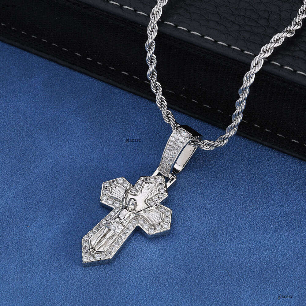Hip Hop Cross Pendant Jewelry Moissanite chain Men's Necklace