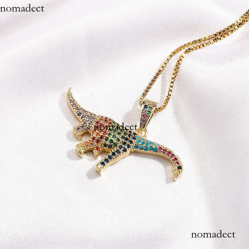 Unique Micro-Paved Full Moissanite chain Colorful Dinosaur Pendant INS Women's Clavicle Chain Versatile Hip-Hop Necklace