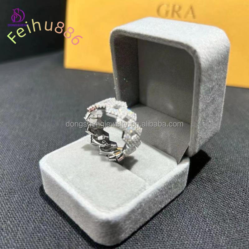 Iced Out 2 Row Diamond Hip Hop Moissanite Ring for Woman Customize B3 Moissanite Jewelry Wholesale Factory Price 925 Silver