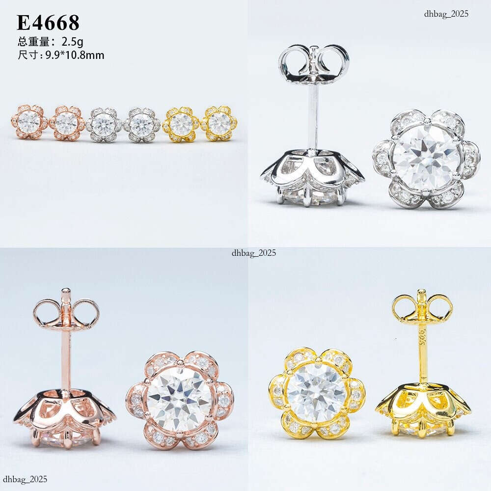 INS New Iced Out VVS Inlaid Moissanite Flower Simple Stud Earrings Jewelry