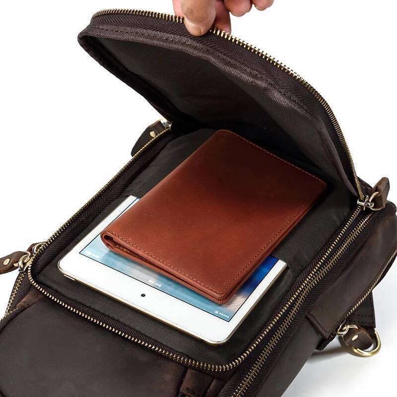 Genuine Leather Men's Chest bag Vintage cow leather USB Charging Summer Bag Travel Sling Shoulder Bags Crossbody bags
