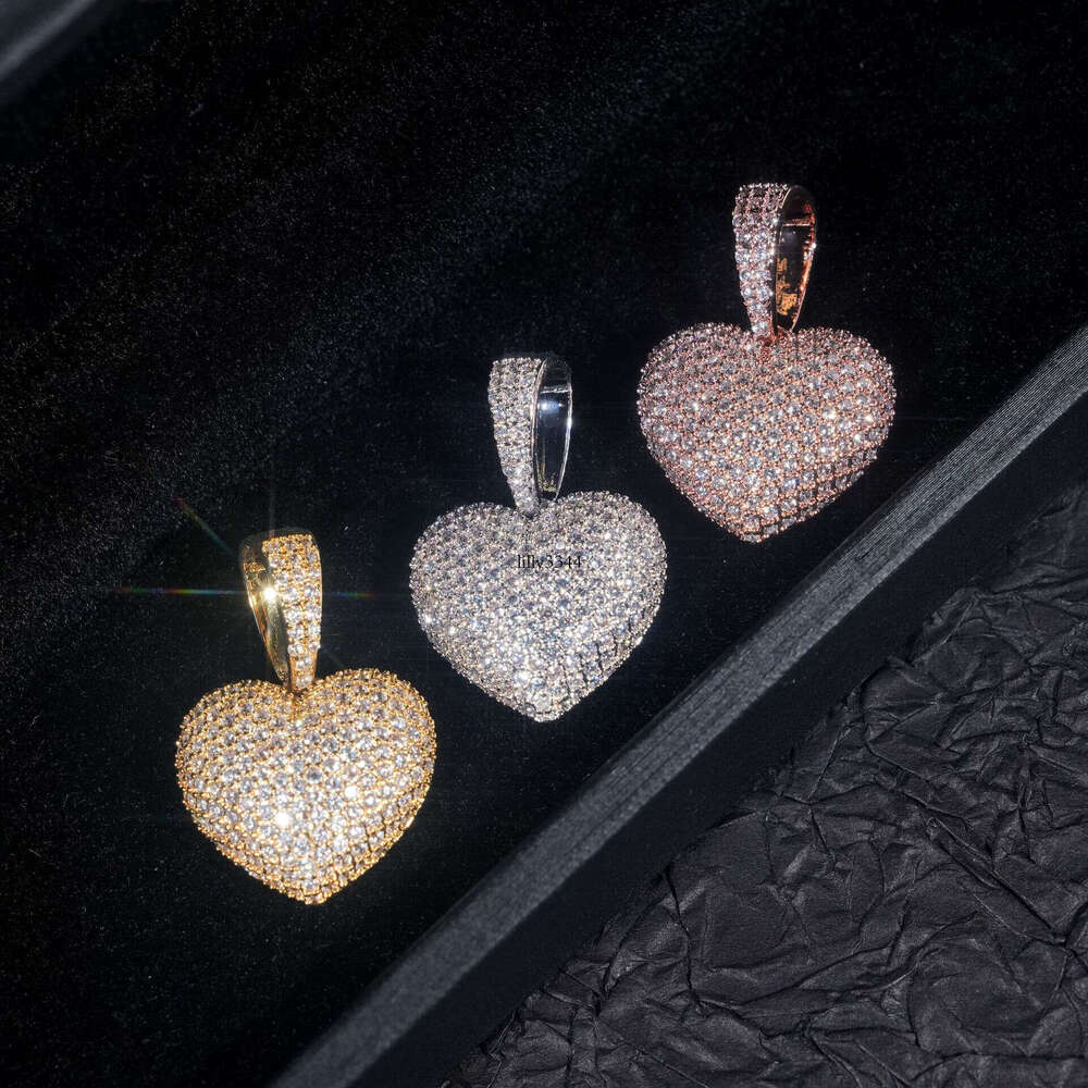 Wuzhou Heart-Shaped Pendant Sterling Silver Inlaid Moissanite chain Full Dia Hip-Hop Trendy Wearable 6.5m Necklace