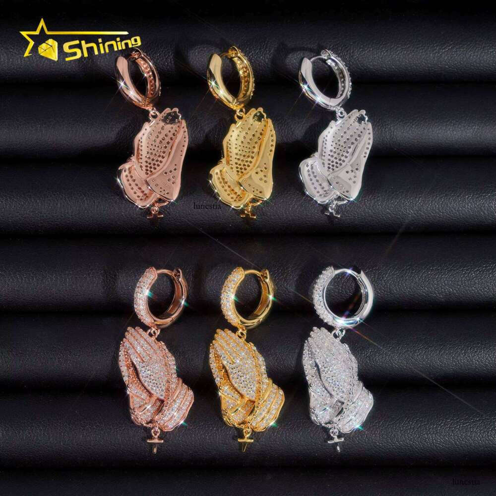 New Arrivals Hip Hop Style Moissanite Dia Iced Out Handclap Drop Sier Hoop Earrings