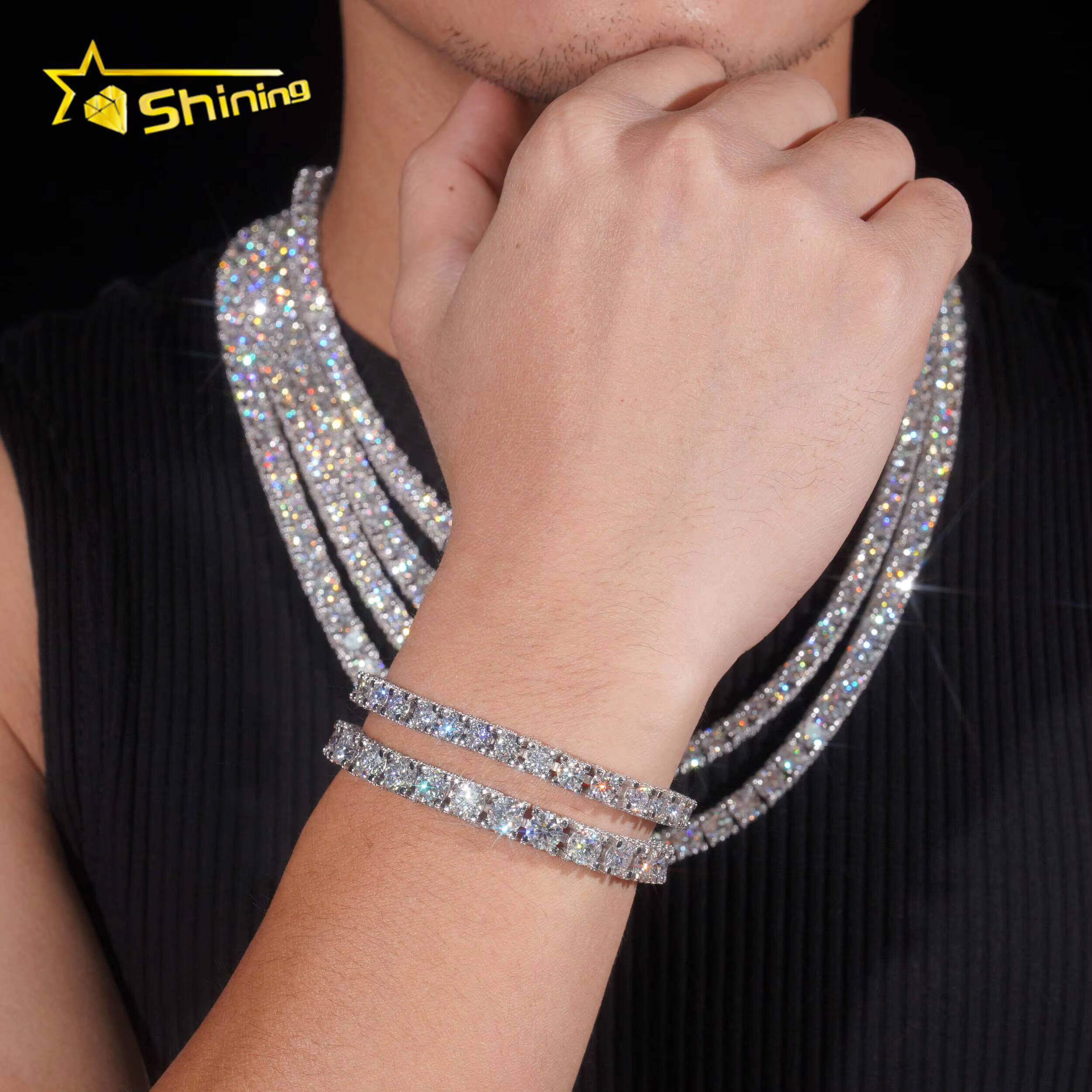RTS Factory Price Hip Hop 925 Sterling Silver 5mm 6.5mm VVS Diamond Necklace Fully Iced Out Moissanite Tennis Chain