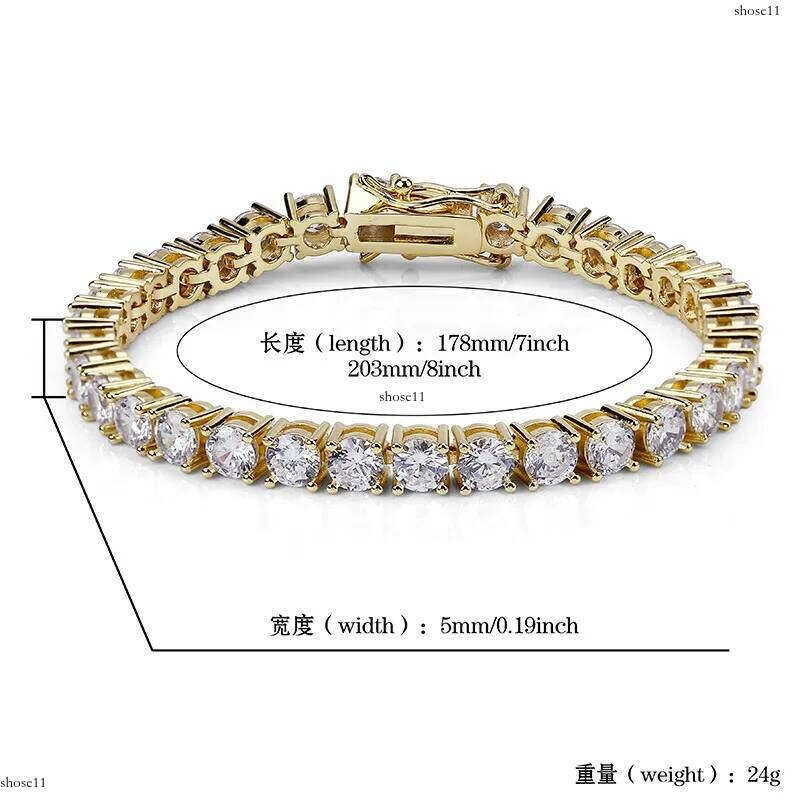 Gold Plated Hip Hop Zircon Tennis Chain Bracelet 2.5-6mm Single Row Iced Out Dia for Men & Women Cuban Chains Rapper Jewelry Gifts