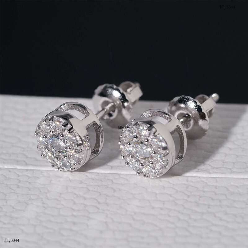 ICED OUT Sier Moissanite Hiphop Trendy Full Dia Electroplated Earrings